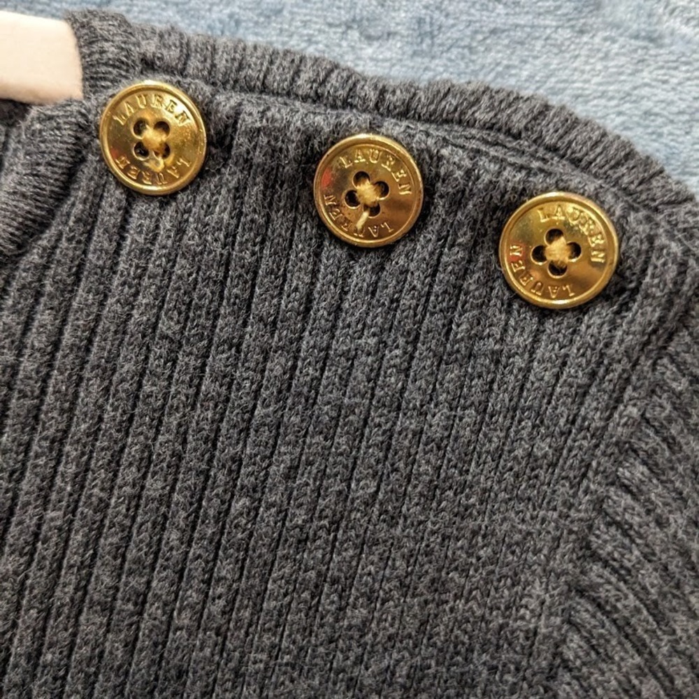 Lauren Ralph Lauren Womens Ribbed Pullover Sweater Gray Striped Crew Neck sz PL - Picture 4 of 11
